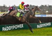 12 February 2017; Eventual winner Sizing John, left, with Robbie Power up, jump the last ahead of Don Poli, with David Mullins up, during the Stan James Irish Gold Cup on Sizing John at Leopardstown. Leopardstown, Co. Dublin.  Photo by Cody Glenn/Sportsfile