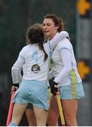 12 February 2017; Deirdre Duke of UCD is congratulated by Abbie Russell after scoring a goal during the Women's Irish Senior Cup semi-final game between UCD and Pembroke at the National Hockey Stadium in UCD, Belfield. Photo by Sam Barnes/Sportsfile