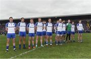 12 February 2017; The Monaghan team during the national anthem ahead of the Allianz Football League Division 1 Round 2 game between Monaghan and Cavan at St. Mary's Park in Castleblayney, Co. Monaghan. Photo by Philip Fitzpatrick/Sportsfile