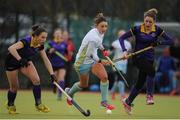 12 February 2017; Gillian Pinder of UCD in action against Sarah Daly, left, and Eanna Horan of Pembroke during the Women's Irish Senior Cup semi-final game between UCD and Pembroke at the National Hockey Stadium in UCD, Belfield. Photo by Sam Barnes/Sportsfile
