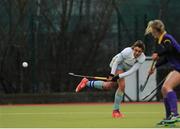 12 February 2017; Deirdre Duke of UCD shoots to score her sides third goal during the Women's Irish Senior Cup semi-final game between UCD and Pembroke at the National Hockey Stadium in UCD, Belfield. Photo by Sam Barnes/Sportsfile