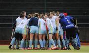 12 February 2017; The UCD team huddle ahead of the Women's Irish Senior Cup semi-final game between UCD and Pembroke at the National Hockey Stadium in UCD, Belfield. Photo by Sam Barnes/Sportsfile