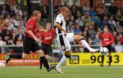 14 July 2011; Bobby Zamora, Fulham, in action against David Magowan, Crusaders. UEFA Europa League, Second Qualifying Round, 1st Leg, Crusaders v Fulham, Seaview, Belfast, Co. Antrim. Picture credit: Oliver McVeigh / SPORTSFILE
