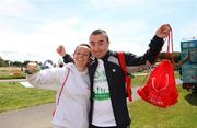 16 July 2011; Tracey Wade and Conor Greally, from Dublin, celebrate after completing The National Lottery Irish Runner 5 Mile. Phoenix Park, Dublin. Picture credit: Tomas Greally / SPORTSFILE