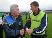 16 July 2011; Wicklow manager Mick O'Dwyer, left, shakes hands with Armagh manager Paddy O'Rourke after the game. GAA Football All-Ireland Senior Championship Qualifier, Round 2, Replay, Wicklow v Armagh, County Grounds, Aughrim, Co. Wicklow. Picture credit: Matt Browne / SPORTSFILE
