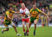 17 July 2011; Martin Donaghy, Derry, in action against Karl Lacey, left, and Neil Gallagher, Donegal. Ulster GAA Football Senior Championship Final, Derry v Donegal, St Tiernach's Park, Clones, Co. Monaghan. Picture credit: Brian Lawless / SPORTSFILE