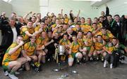 17 July 2011; The Donegal squad and staff celebrate with the cup after the match. Ulster GAA Football Senior Championship Final, Derry v Donegal, St Tiernach's Park, Clones, Co. Monaghan. Picture credit: Oliver McVeigh / SPORTSFILE