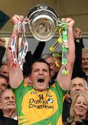 17 July 2011; Donegal captain Michael Murphy lifts the Anglo Celt Cup. Ulster GAA Football Senior Championship Final, Derry v Donegal, St Tiernach's Park, Clones, Co. Monaghan. Picture credit: Brendan Moran / SPORTSFILE