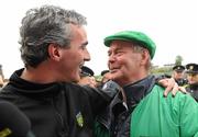 17 July 2011; Current Donegal manager Jim McGuinness, left, with former Donegal manager Brian McEniff after the game. Ulster GAA Football Senior Championship Final, Derry v Donegal, St Tiernach's Park, Clones, Co. Monaghan. Picture credit: Brendan Moran / SPORTSFILE