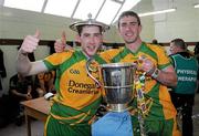 17 July 2011; Mark McHugh and Patrick McBrearty, Donegal, celebrates with the Anglo Celt cup in the chaning rooms. Ulster GAA Football Senior Championship Final, Derry v Donegal, St Tiernach's Park, Clones, Co. Monaghan. Picture credit: Oliver McVeigh / SPORTSFILE