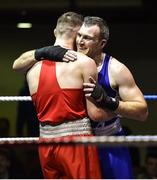 11 February 2017; Sean Allen, right, of Arlow, hugs Anthony Browne of St Michael's Dublin, following their 81kg bout during the 2016 IABA Elite Boxing Championships at the National Stadium in Dublin. Photo by Cody Glenn/Sportsfile