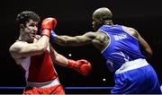 11 February 2017; Kenneth Okungbowa, right, of Athlone, exchanges punches with Cormac Long of Rathkeale in their 91kg bout during the 2016 IABA Elite Boxing Championships at the National Stadium in Dublin. Photo by Cody Glenn/Sportsfile