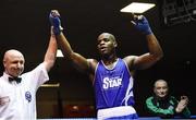 11 February 2017; Kenneth Okungbowa, of Athlone, is named victorious over Cormac Long of Rathkeale in their 91kg bout during the 2016 IABA Elite Boxing Championships at the National Stadium in Dublin. Photo by Cody Glenn/Sportsfile