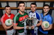 14 February 2017; In attendance at the launch of the 2017 EirGrid GAA Football Under 21 All-Ireland Championship, are from left, Sean O’Donoghue of Cork, Brian Reape of Mayo, Mikey Murnaghan of Monaghan and Cillian O’Shea of Dublin. EirGrid, the state-owned company that manages and develops Ireland's electricity grid, enters its third year of sponsorship of this competition. It has a programme of activity, including the introduction of the EirGrid player of the provincial championship, planned to promote the Championship and recognise the talent on display at this grade. #EirGridGAA Photo by Brendan Moran/Sportsfile