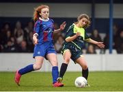 14 February 2017; Saoirse Luddan, right, of Sacred Heart Westport in action against Rachael Anderson of Coláiste na Trócaire Rathkeale during the Bank of Ireland FAI Schools Senior Girls National Cup Final match between Sacred Heart School Westport and Coláiste na Trócaire Rathkeale at Home Farm FC in Whitehall, Dublin. Photo by Cody Glenn/Sportsfile