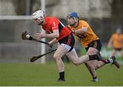 14 February 2017; Seamus Kennedy of University College Cork in action against Patrick Curran of DCU Dóchas Éireann during the Independent.ie HE GAA Fitzgibbon Cup Quarter-Final match between University College Cork and DCU Dóchas Éireann at Mardyke in Cork. Photo by Eóin Noonan/Sportsfile