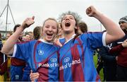 14 February 2017; Coláiste na Trócaire Rathkeale joint captains Eadaoin Lyons, left, and Kate Geary celebrate following their side's victory in the Bank of Ireland FAI Schools Senior Girls National Cup Final match between Sacred Heart School Westport and Coláiste na Trócaire Rathkeale at Home Farm FC in Whitehall, Dublin. Photo by Cody Glenn/Sportsfile