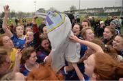 14 February 2017; Coláiste na Trócaire Rathkeale players celebrate their victory in the Bank of Ireland FAI Schools Senior Girls National Cup Final match between Sacred Heart School Westport and Coláiste na Trócaire Rathkeale at Home Farm FC in Whitehall, Dublin. Photo by Cody Glenn/Sportsfile