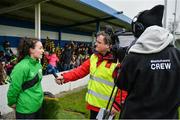 14 February 2017; Roma McLaughlin, Republic of Ireland Under-19 International and Peamount United player, is interviewed ahead of the Bank of Ireland FAI Schools Senior Girls National Cup Final match between Sacred Heart School Westport and Coláiste na Trócaire Rathkeale at Home Farm FC in Whitehall, Dublin. Photo by Cody Glenn/Sportsfile