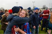 14 February 2017; Phoenix Mulcaire Shire of Coláiste na Trócaire Rathkeale celebrates with supporters following the Bank of Ireland FAI Schools Senior Girls National Cup Final match between Sacred Heart School Westport and Coláiste na Trócaire Rathkeale at Home Farm FC in Whitehall, Dublin. Photo by Cody Glenn/Sportsfile
