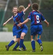 14 February 2017; Anna Shanagher, left, of Coláiste na Trócaire Rathkeale celebrates with team-mate Phoenix Mulcaire Shire after Mulcaire Shire scored her side's second goal during the Bank of Ireland FAI Schools Senior Girls National Cup Final match between Sacred Heart School Westport and Coláiste na Trócaire Rathkeale at Home Farm FC in Whitehall, Dublin. Photo by Cody Glenn/Sportsfile