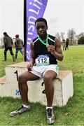 15 February 2017; Victor Esosa of St. Joseph's CBS Drogheda, Co Louth, after winning the Minor Boys 2000m race during the Irish Life Health Leinster Schools Cross Country at Santry Demesne in Santry, Co Dublin. Photo by David Maher/Sportsfile