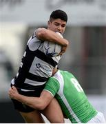 15 February 2017; Adi Donavan of Cistercian College Roscrea is tackled by Eóin Barron of Gonzaga College during the Bank of Ireland Leinster Schools Senior Cup second round match between Cistercian College Roscrea and Gonzaga College at Donnybrook Stadium in Donnybrook, Dublin. Photo by Piaras Ó Mídheach/Sportsfile