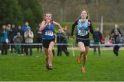 15 February 2017; Aine Kirwan, right, of Loreto, Kilkenny, leads Neasa Reilly of St Vincent's, Dundalk, on her way to winning the Junior Girls 2000m race at the Irish Life Health Leinster Schools Cross Country at Santry Demesne in Santry, Co Dublin. Photo by David Maher/Sportsfile