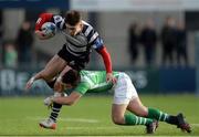 15 February 2017; Tadhg Bird of Cistercian College Roscrea is tackled by Micheal O’Kennedy of Gonzaga College during the Bank of Ireland Leinster Schools Senior Cup second round match between Cistercian College Roscrea and Gonzaga College at Donnybrook Stadium in Donnybrook, Dublin. Photo by Piaras Ó Mídheach/Sportsfile