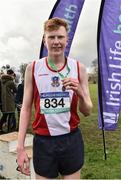 15 February 2017; Sean O'Leary of St Aidans C.B.S, Dublin, after winning the Boys Senior final 6000m race during the Irish Life Health Leinster Schools Cross Country at Santry Demesne in Santry, Co Dublin. Photo by David Maher/Sportsfile