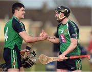 15 February 2017; Cian Nolan and Willie Connors of LIT celebrate after the Independent.ie HE GAA Fitzgibbon Cup Quarter-Final between Limerick IT and University College Dublin at Limerick IT in Limerick. Photo by Diarmuid Greene/Sportsfile
