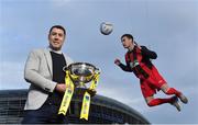 15 February 2017; Aviva FAI Junior Cup Ambassador Brian Gartland and Stephen Carroll, Peake Villa FC, Tipperary, experience the Magic of the Cup as part of Aviva’s FAI Junior Cup Last Eight launch and Quarter Final draw at the Aviva Stadium today.  This is Aviva’s fifth year sponsoring Europe’s largest amateur football competition and ensures that the FAI Junior Cup Final will again be played at the Aviva Stadium on the 13th May. Aviva’s sponsorship has also produced national television coverage for the FAI Junior Cup from Round Three of this season’s competition and every game from the Quarter Finals to the Final will be filmed for television broadcast on eir Sport and TG4. #RoadToAviva. For more information www.aviva.ie/faijuniorcup Photo by Brendan Moran/Sportsfile