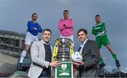 15 February 2017; Aviva FAI Junior Cup Ambassadors Brian Gartlland, left, and Kevin Kilbane, with, from left, Anthony O'Donnell, Carrick United FC, Tipperary, Lee Murphy, Sheriff YC FC, Dublin and Thomas Heffernan, Kilmallock FC, Limeirck, as they experience the Magic of the Cup as part of Aviva’s FAI Junior Cup Last Eight launch and Quarter Final draw at the Aviva Stadium today.  This is Aviva’s fifth year sponsoring Europe’s largest amateur football competition and ensures that the FAI Junior Cup Final will again be played at the Aviva Stadium on the 13th May.  Aviva’s sponsorship has also produced national television coverage for the FAI Junior Cup from Round Three of this season’s competition and every game from the Quarter Finals to the Final will be filmed for television broadcast on eir Sport and TG4. #RoadToAviva. For more information www.aviva.ie/faijuniorcup Photo by Brendan Moran/Sportsfile