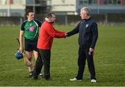 15 February 2017; LIT hurler Paul Killeen looks on as LIT manager Davy Fitzgerald and UCD manager Nicky English exchange a handshake after the Independent.ie HE GAA Fitzgibbon Cup Quarter-Final between Limerick IT and University College Dublin at Limerick IT in Limerick. Photo by Diarmuid Greene/Sportsfile