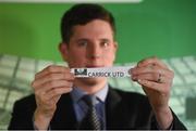 15 February 2017; Robert Kennedy, Aviva Ireland Head of Sales, draws Carrick United AFC as the home team to face Boyle Celtic during the FAI Junior Cup Quarter Final Launch and Draw at the Aviva Stadium in Lansdown Road, Co. Dublin. Photo by Cody Glenn/Sportsfile
