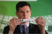 15 February 2017; Robert Kennedy, Aviva Ireland Head of Sales, draws Killarney Celtic FC as the home team to face Janesboro FC during the FAI Junior Cup Quarter Final Launch and Draw at the Aviva Stadium in Lansdown Road, Co. Dublin. Photo by Cody Glenn/Sportsfile