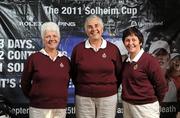 10 June 2011; Alice Kinkead, Helen White and Doreen Grey from Royal Portrush Golf club, Co. Antrim, at The 2011 Solheim Cup Club Challenge Ulster Final at Slieve Russell Golf Club. 34 golf clubs qualified for the Ulster final, competing for a once-in-a-lifetime opportunity to play with a professional at the Ladies Irish Open on August 4 along with season tickets to The 2011 Solheim Cup in September. Royal Portrush Golf club finished outside the top three qualification spots at the event. The 2011 Solheim Cup is the most prestigious international team event in women’s professional golf and will be take place in Killeen Castle, County Meath in September 23-25 this year. Log onto www.solheimcup.com for more information. Picture credit: Oliver McVeigh / SPORTSFILE