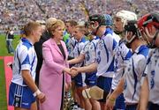 10 July 2011; President of Ireland Mary McAleese is introduced to the Waterford team by captain Stephen Molumphy. Munster GAA Hurling Senior Championship Final, Waterford v Tipperary, Pairc Ui Chaoimh, Cork. Picture credit: Stephen McCarthy / SPORTSFILE