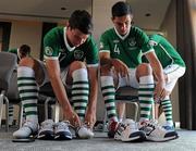 18 July 2011; Republic of Ireland's Declan Walker, left, and John Egan during their squad portrait session. 2010/11 UEFA European Under-19 Championship, Intercontinental Hotel, Bucharest, Romania. Picture credit: Pat Murphy / SPORTSFILE