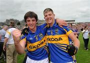 3 July 2011; Tipperary players Colin O'Riordan, left, and Stephen O'Brien celebrate their side's victory. Munster GAA Football Minor Championship Final, Cork v Tipperary, Fitzgerald Stadium, Killarney, Co. Kerry. Picture credit: Stephen McCarthy / SPORTSFILE