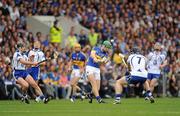 10 July 2011; Noel McGrath, Tipperary, in action against Tony Browne, left, and Kevin Moran, Waterford. Munster GAA Hurling Senior Championship Final, Waterford v Tipperary, Pairc Ui Chaoimh, Cork. Picture credit: Stephen McCarthy / SPORTSFILE