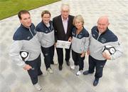 19 July 2011; Milo Corcoran, centre, former President of the Football Association of Ireland and founder of the Football Village of Hope with FAI coaches Ger Dunne, left, and Emma Martin, Sue Ronan, right, newly appointed Ireland senior Women's manager, and Dave Connell, Women's Under 19 team manager, in attendance at a photocall to announce details of the Football Village of Hope 2011. The Football Village of Hope is an Israeli-Palestinian football based peace building initiative that will host over 120 Israeli and Palestinian boys and girls from the Twinned Peace and Sport Schools program. Over the coming four weeks the 4 coaches from the Football Association of Ireland will accompany Football Village of Hope founder Milo Corcoran to Israel for this year's Football Village of Hope. FAI Headquarters, Abbotstown, Dublin. Photo by Sportsfile