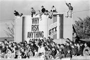 21 October 1989; A general view of fans sitting on the advertising boards during the League of Ireland match between St Patrick's Athletic and Derry City at Harold's Cross Stadium in Harold's Cross, Dublin. Photo by Ray McManus/Sportsfile