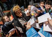 15 February 2017; Jamal Wilson of Bahamas signs autographs after winning the Senior Men's High Jump during the AIT International Athletics Grand Prix at the AIT International Arena in Athlone, Co. Westmeath. Photo by Sam Barnes/Sportsfile