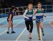 15 February 2017; Athletes from AIT, Co Westmeath, pass on the baton during the Girls U13 4x200m relay during the AIT International Athletics Grand Prix at the AIT International Arena in Athlone, Co. Westmeath. Photo by Sam Barnes/Sportsfile