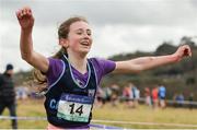 16 February 2017; Sarah Hosey of Castletroy College, Co. Limerick, celebrates after crossing the line to win the Minor Girls 2000m race at the Irish Life Health Munster Schools Cross Country at Tramore Valley Park in Cork City. Photo by Eóin Noonan/Sportsfile