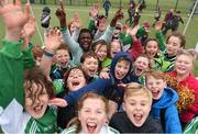 16 February 2017; Greenlane National School Clontarf students celebrate following the girls' final victory during an FAI and Garda initiative, run with the cooperation of Dublin City Council, to promote the messages of &quot;Show Racism the Red Card,&quot; anti-bullying, and personal safety. The football blitz involving ten local schools, FAI Project Futsal Ballymun and the FAI Transition Year, took place at the Alfie Byrne Road All-Weather Pitch in Clontarf, Dublin. Photo by Cody Glenn/Sportsfile