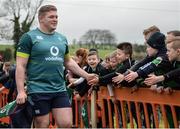 17 February 2017; Tadhg Furlong of Ireland high fives supporters prior to an open training session at the Monaghan RFC grounds in Co. Monaghan. Photo by Seb Daly/Sportsfile