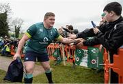 17 February 2017; Tadhg Furlong of Ireland high fives supporters prior to an open training session at the Monaghan RFC grounds in Co. Monaghan. Photo by Seb Daly/Sportsfile