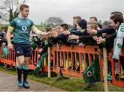 17 February 2017; Paddy Jackson of Ireland high fives supporters prior to an open training session at the Monaghan RFC grounds in Co. Monaghan. Photo by Seb Daly/Sportsfile